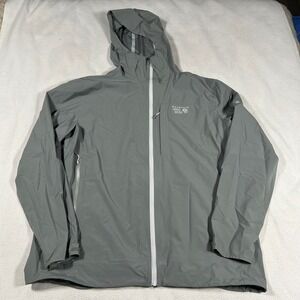 Mountain Hardwear Rain Jacket Mens XXL Gray Hooded Stretch Ozonic Shell OM6643